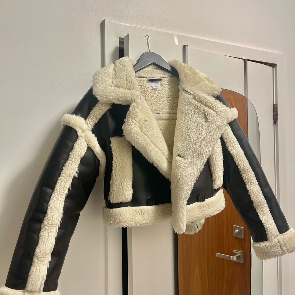 Stylish Black and Cream Shearling Jacket